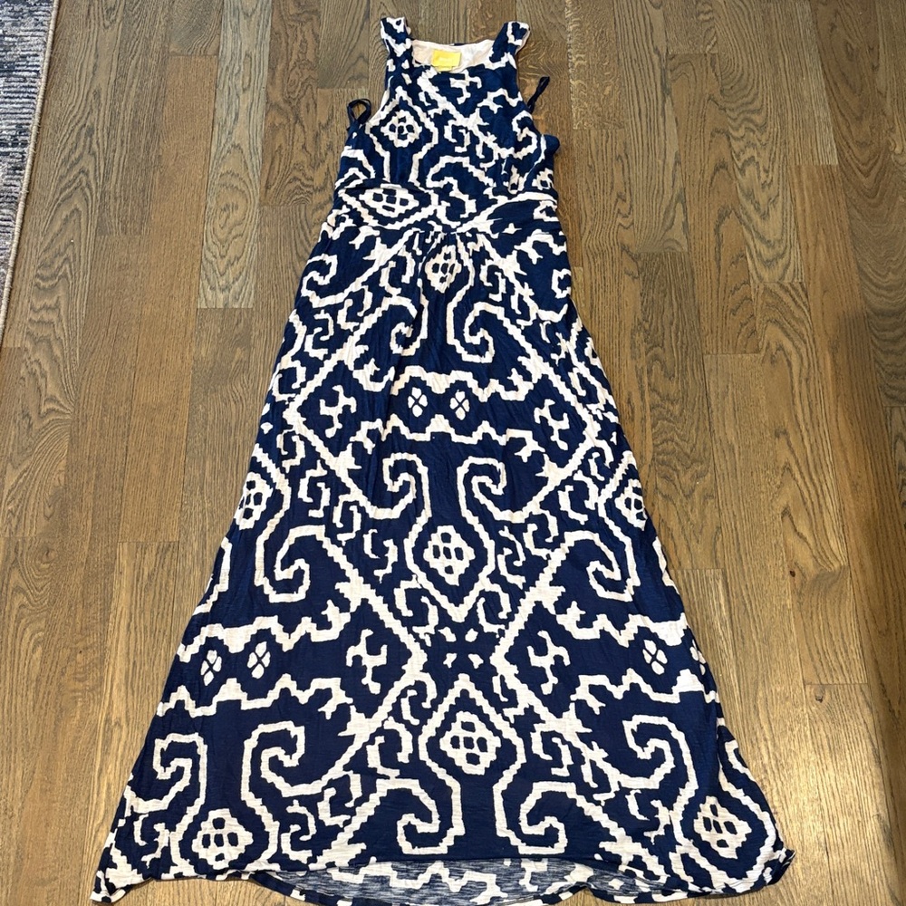 Anthropologie Maeve Maxi Ikat scrollwork pattern maxi dress , Sz L